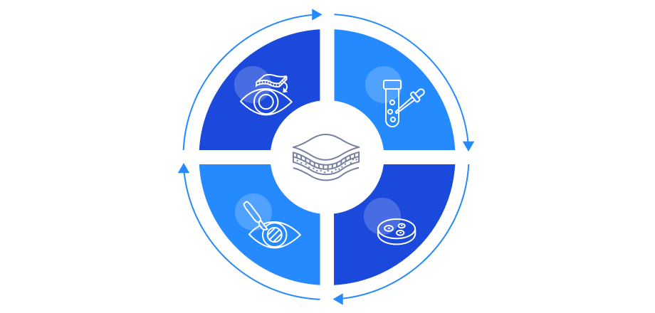 1.세포 자원 확보 2.체외 증식 및 배양 3. 혼탁 조직 제거 4. 재건 및 이식